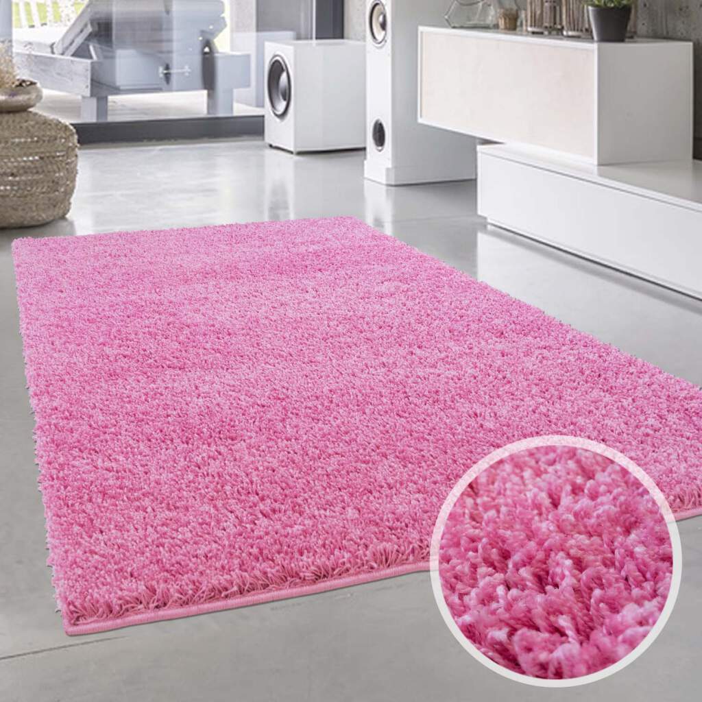 Einfarbig Shaggy-Teppich Pink